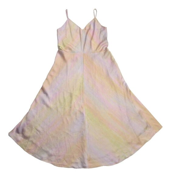 NWT Vince Satin Slip Midi in Rainbow Wash Cami Tank Dress L $365 - Picture 2 of 8